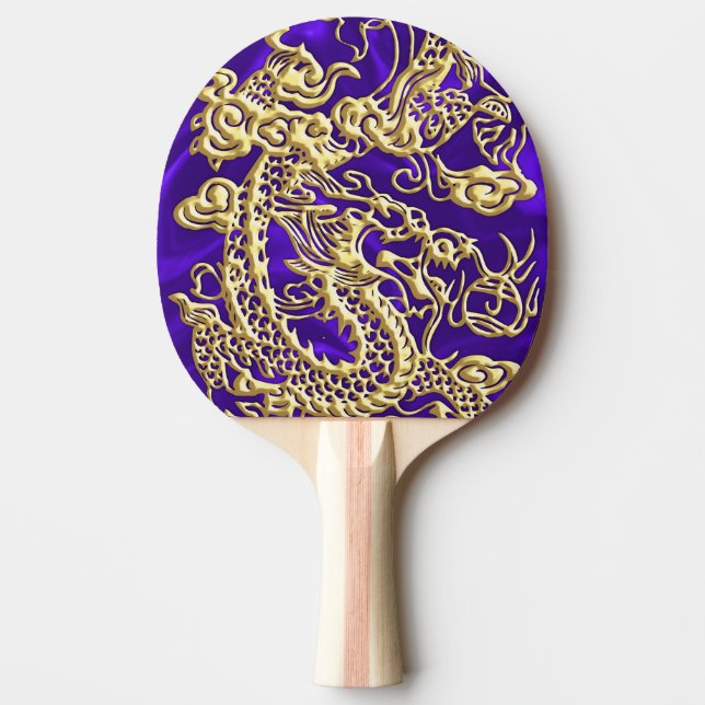 Embossed Guld Dragon on Lila Satin Print Print Pingisracket (Framsidan)