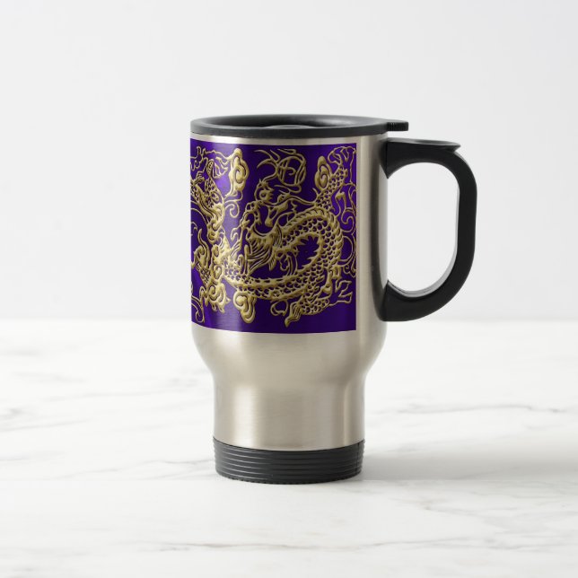 Embossed Guld Dragon on Lila Satin Print Print Resemugg (Höger)