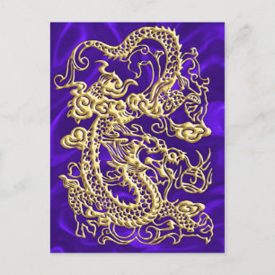 Embossed Guld Dragon on Lila Satin Print Print Vykort