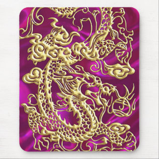Embossed Guld Dragon on Magenta Satin Musmatta