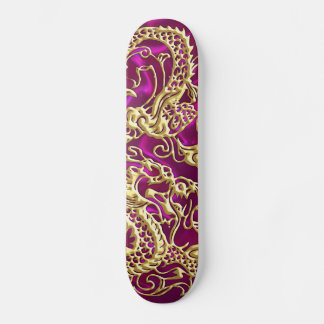 Embossed Guld Dragon on Magenta Satin Print Old School Skateboard Bräda 18 Cm