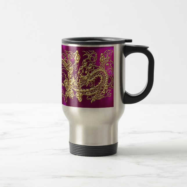 Embossed Guld Dragon on Magenta Satin Resemugg (Höger)