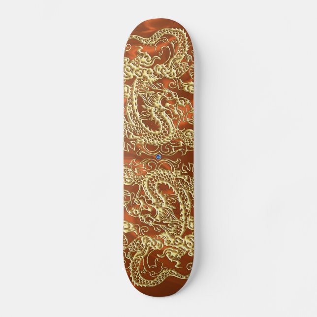 Embossed Guld Dragon on Orange Satin Print Skateboard Bräda 19,5 Cm (Framsida)