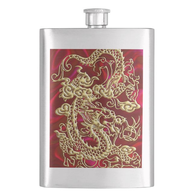 Embossed Guld Dragon on Red Satin Print Fickplunta (Framsidan)