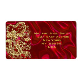 Embossed Guld Dragon on Red Satin Print Fraktsedel