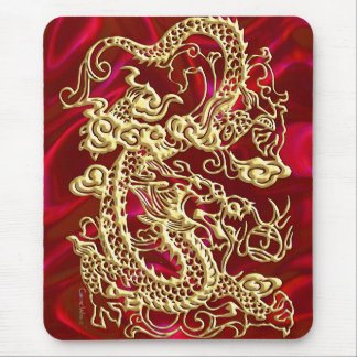 Embossed Guld Dragon on Red Satin Print Musmatta