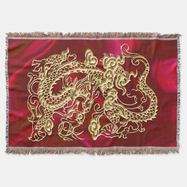 Embossed Guld Dragon on Red Satin Print Mysfilt (Framsidan)