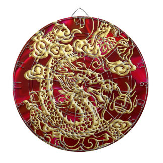Embossed Guld Dragon on Red Satin Print Piltavla