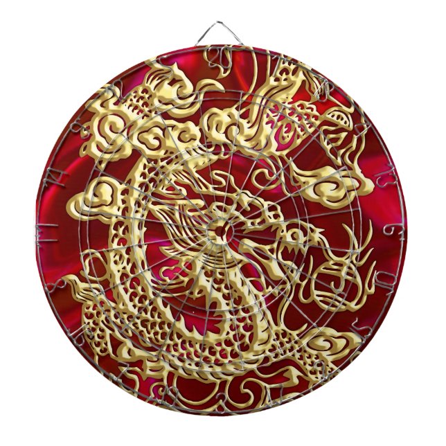 Embossed Guld Dragon on Red Satin Print Piltavla (Framsidan)