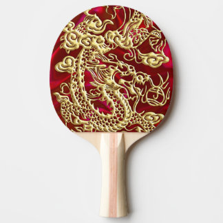 Embossed Guld Dragon on Red Satin Print Pingisracket