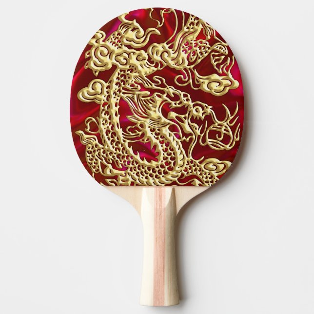 Embossed Guld Dragon on Red Satin Print Pingisracket (Framsidan)