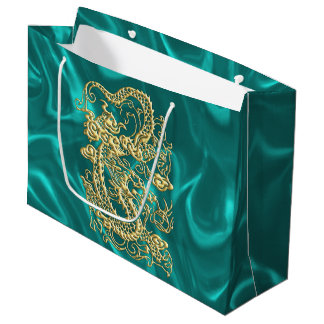 Embossed Guld Dragon on Turquise Satin Print