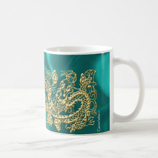 Embossed Guld Dragon on Turquise Satin Print Kaffemugg