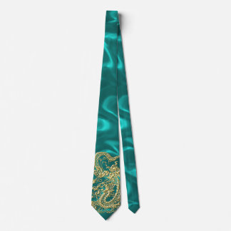 Embossed Guld Dragon on Turquise Satin Print Slips