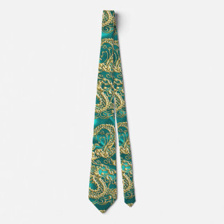 Embossed Guld Dragon on Turquise Satin Print Slips