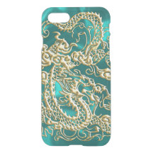 Embossed Guld Dragon on Turquise Satin