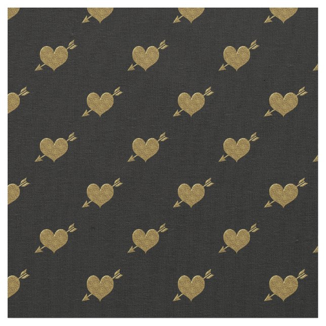 Embossed Guld Hearts Fabric-Black Tyg (Närbild)