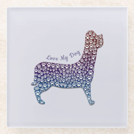 Embossed Indigo Gradient Paw Print Dog Outline