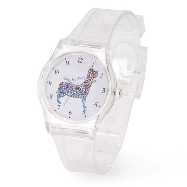 Embossed Indigo Gradient Paw Print Dog Outline Armbandsur (Vinkel)