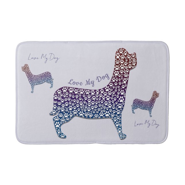 Embossed Indigo Gradient Paw Print Dog Outline Badrumsmatta (Framsidan)