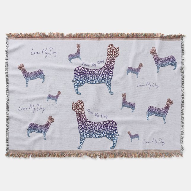 Embossed Indigo Gradient Paw Print Dog Outline Filt (Framsidan)