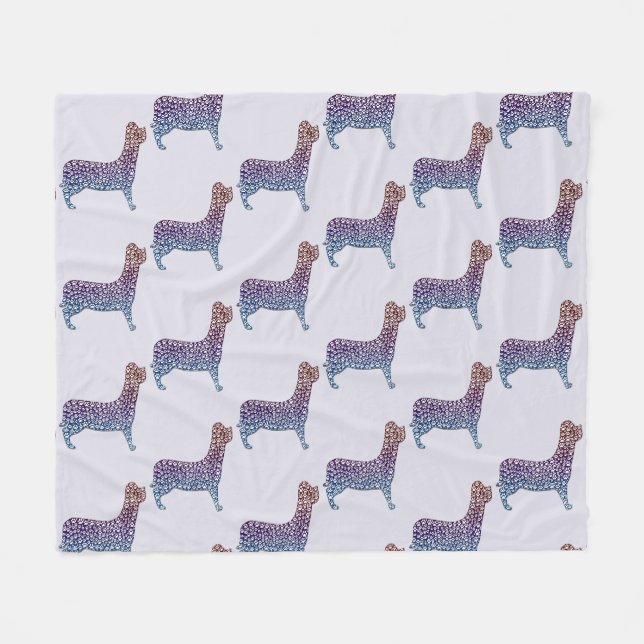 Embossed Indigo Gradient Paw Print Dog Outline Fleecefilt (Framsidan (Horisontell))