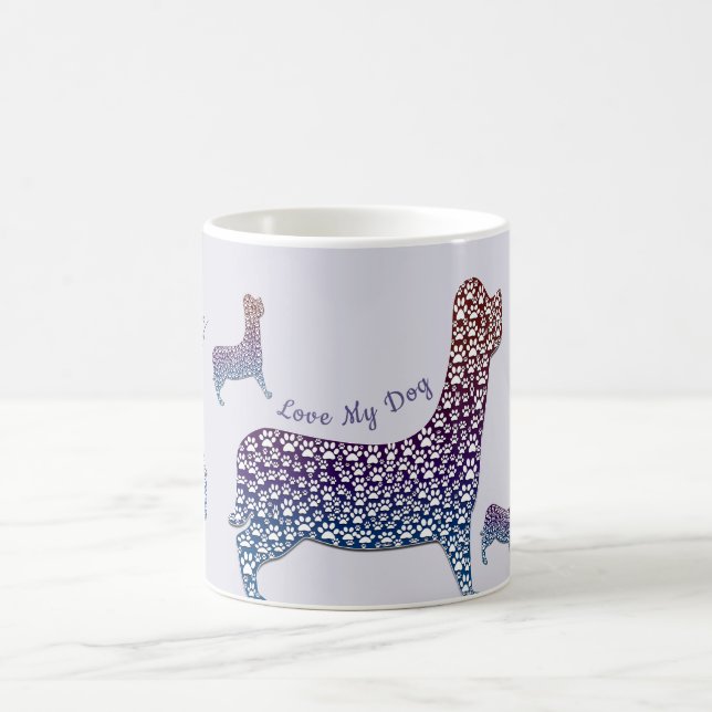 Embossed Indigo Gradient Paw Print Dog Outline Kaffemugg (Center)