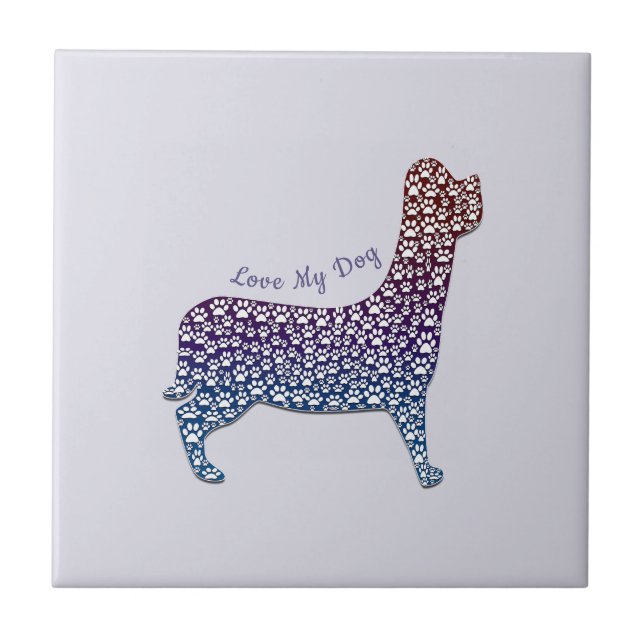 Embossed Indigo Gradient Paw Print Dog Outline Kakelplatta (Framsidan)