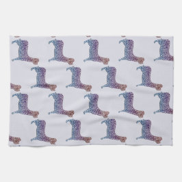 Embossed Indigo Gradient Paw Print Dog Outline Kökshandduk