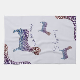 Embossed Indigo Gradient Paw Print Dog Outline Kökshandduk