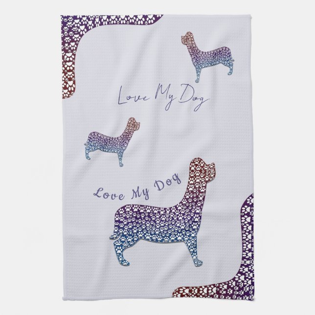 Embossed Indigo Gradient Paw Print Dog Outline Kökshandduk (Vertikal)