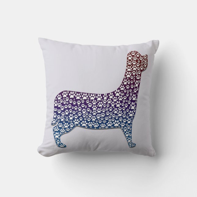 Embossed Indigo Gradient Paw Print Dog Outline Kudde (Framsida)