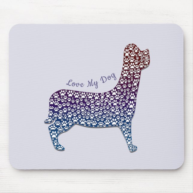 Embossed Indigo Gradient Paw Print Dog Outline Musmatta (Framsidan)