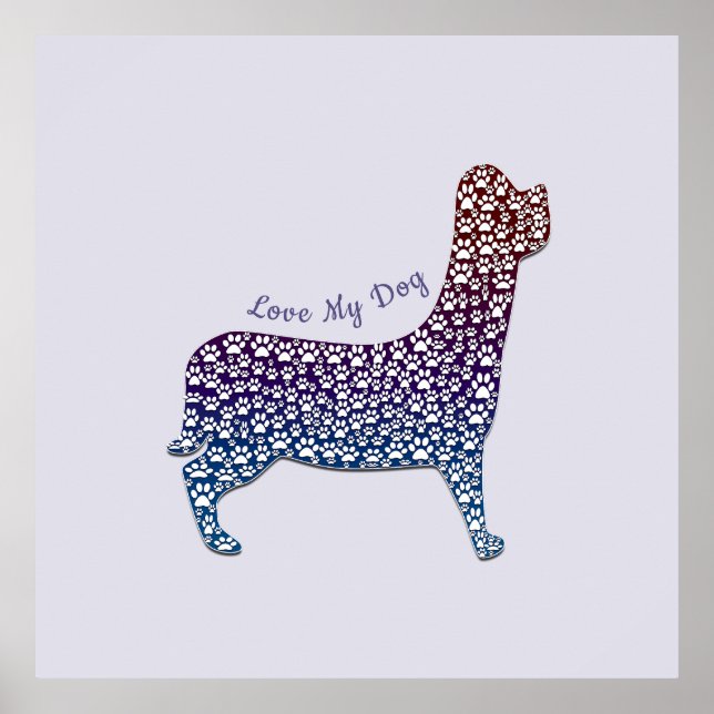 Embossed Indigo Gradient Paw Print Dog Outline Poster (Framsidan)