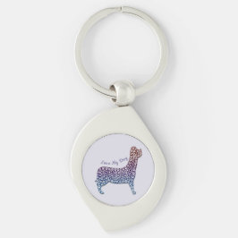 Embossed Indigo Gradient Paw Print Dog Outline Swirl Silverfärgad Nyckelring