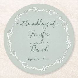 Embossed Jade Bride + Groom Bröllop Papper Underlä Underlägg Papper Rund