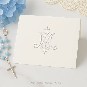 Embossed Marian Monogram Catholique Notecard Tack Kort