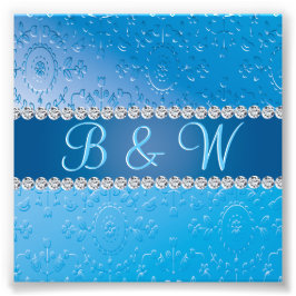 Embossed Monogram Blue Flower Fototryck