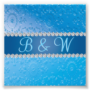 Embossed Monogram Blue Flower Fototryck
