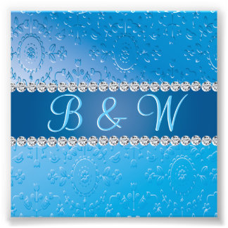 Embossed Monogram Blue Flower Fototryck