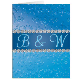 Embossed Monogram Blue Flower Jumbo Kort