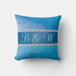 Embossed Monogram Blue Flower Kudde