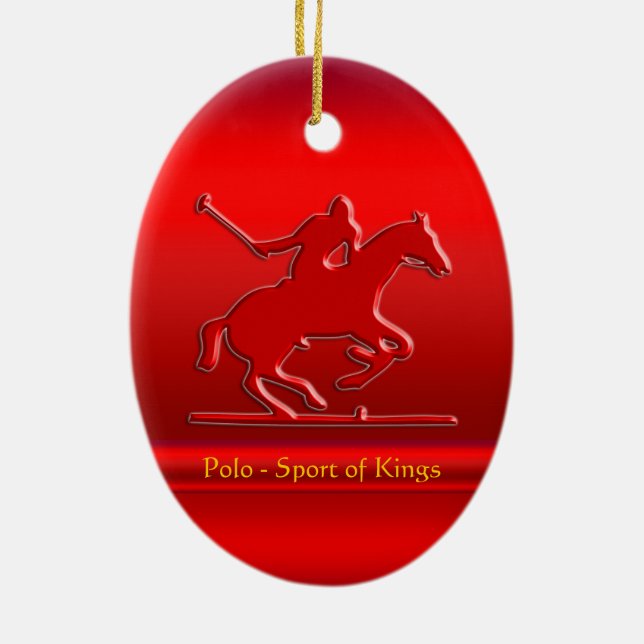 Embossed Polo Pony and Rider, rött kromeutseende Julgransprydnad Keramik (Baksidan)