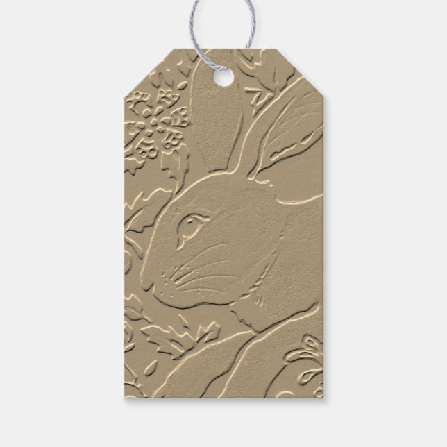 Embossed Rabbit Brown Kraft Papper Bird Blommigt Presentetikett (Framsidan)