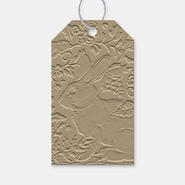 Embossed Rabbit Brown Kraft Papper Bird Blommigt Presentetikett (Framsidan)