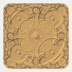 Embossed Ringar på Guld Metall-märket Fyrkantigt Klistermärke