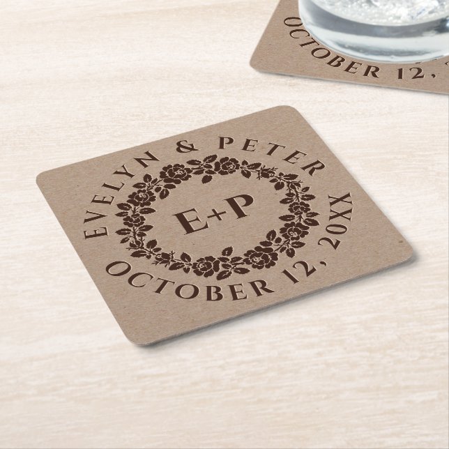 Embossed ro-andedräkt på  pappra bröllop underlägg papper kvadrat (Vinklad)