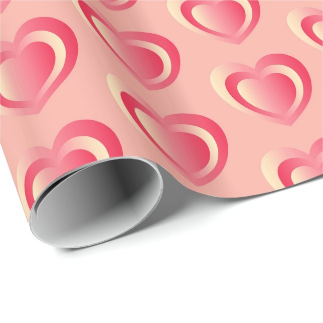 Embossed satin Hjärtat - korall rosa Presentpapper (Rullad Hörn)