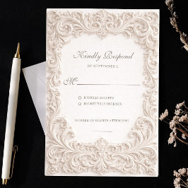 Embossed Style Ivory Rococo Scroll Wedding OSA Kort
