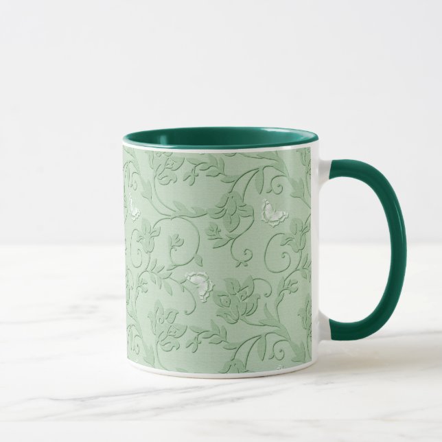 Embossed Swirls and Butterflies Mugg - Mint (Höger)